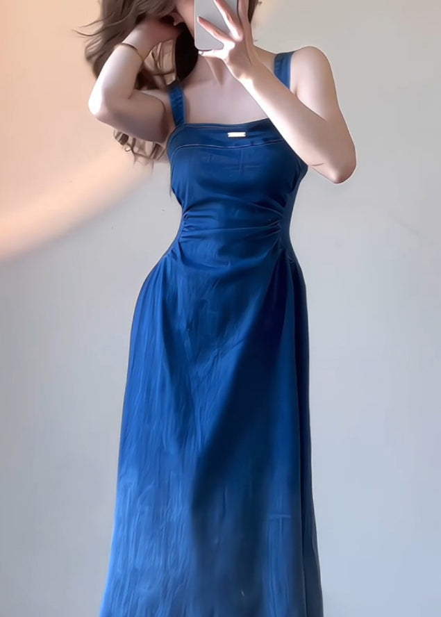 Boutique Dress Blue Slim Denim Summer Strap Fit Spaghetti