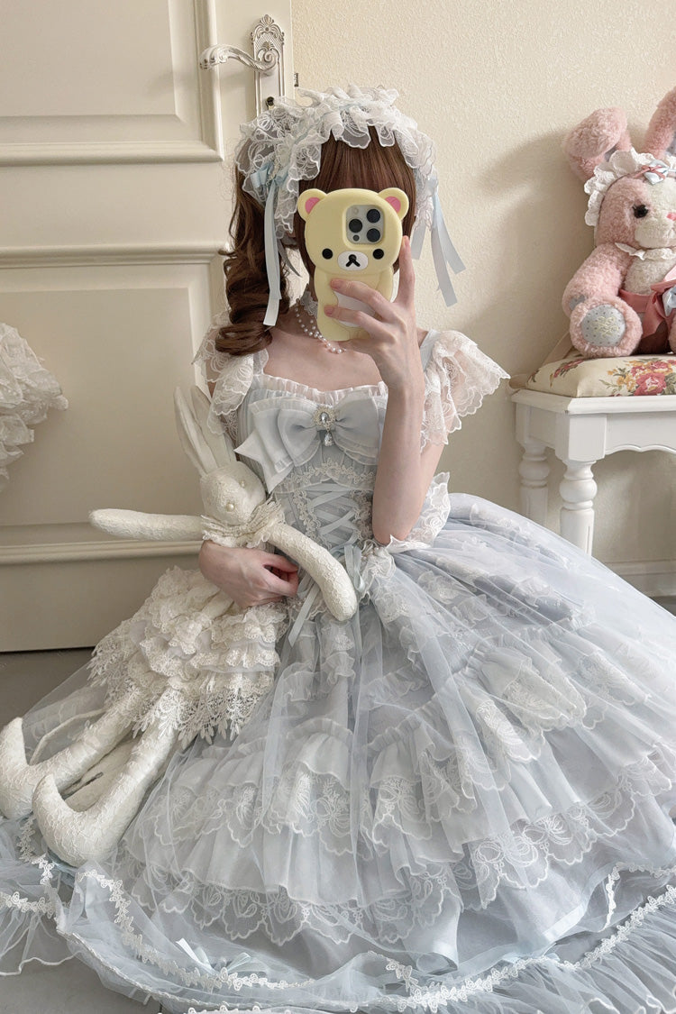 Azure Eternal Vow Sleeveless Ruffled Hanayome Bow Lace-Up Sweet Lolita Jumper Dress