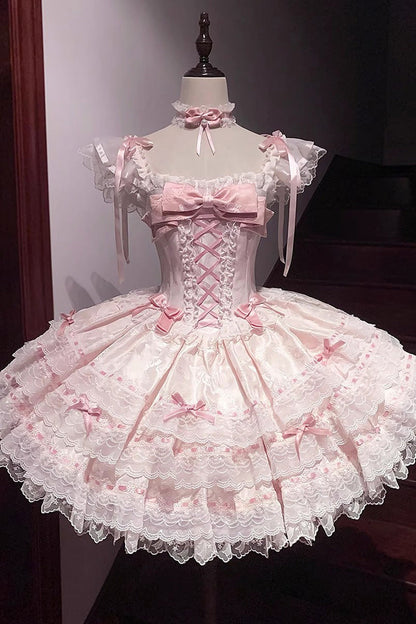 Blush Butterfly Lace-Up Sleeveless JSK with Ruffles
