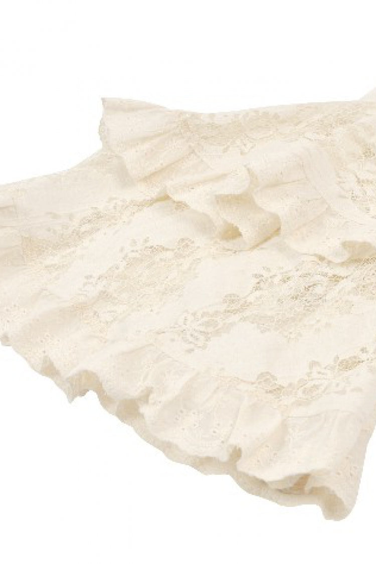 Steampunk Women's Blouse with Trumpet Sleeves & Layered Lace-Up in Cream