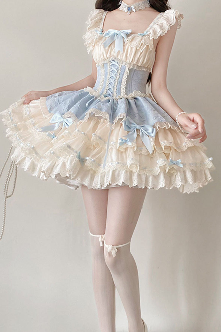 Flory Butterfly Double Ruffle Bow Lace-Up Ballet Lolita JSK