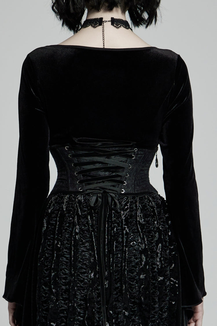 Women's Gothic Corset with Side Zipper and Lace-Up in Black Jacquard