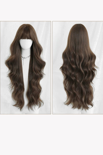 Fluffy Extra Long Loose Wave Sweet Lolita Wig with Full Bangs in Morandi Tea Brown