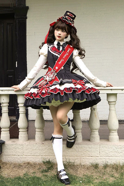 Ebony V-Neck Printed Tiered Bow Collegiate JSK - Honor Guard Gala