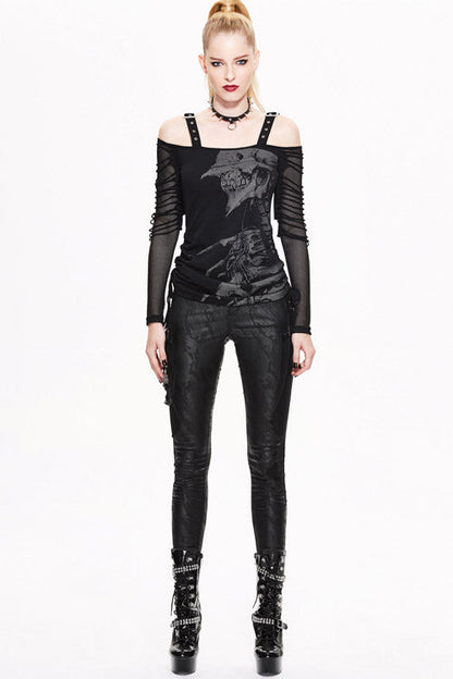 Cotton Halter Punk T-Shirt with Skull Print