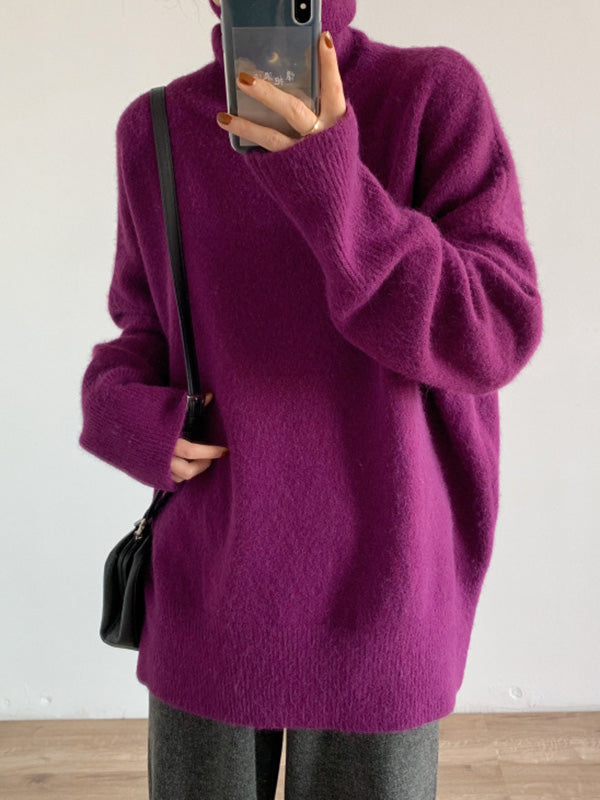 Original roter Rollkragenpullover mit langen Ärmeln QX020 