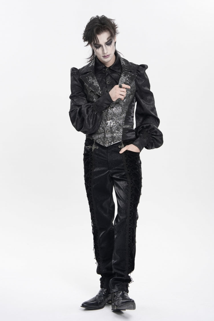 Embroidered Lace-Up Spliced Gothic Trousers for Men