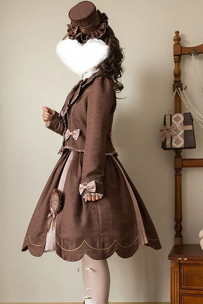 Teddy Chocolate Bar Embroidered Lace-Up Lolita JSK Dress and Skirt - Classic