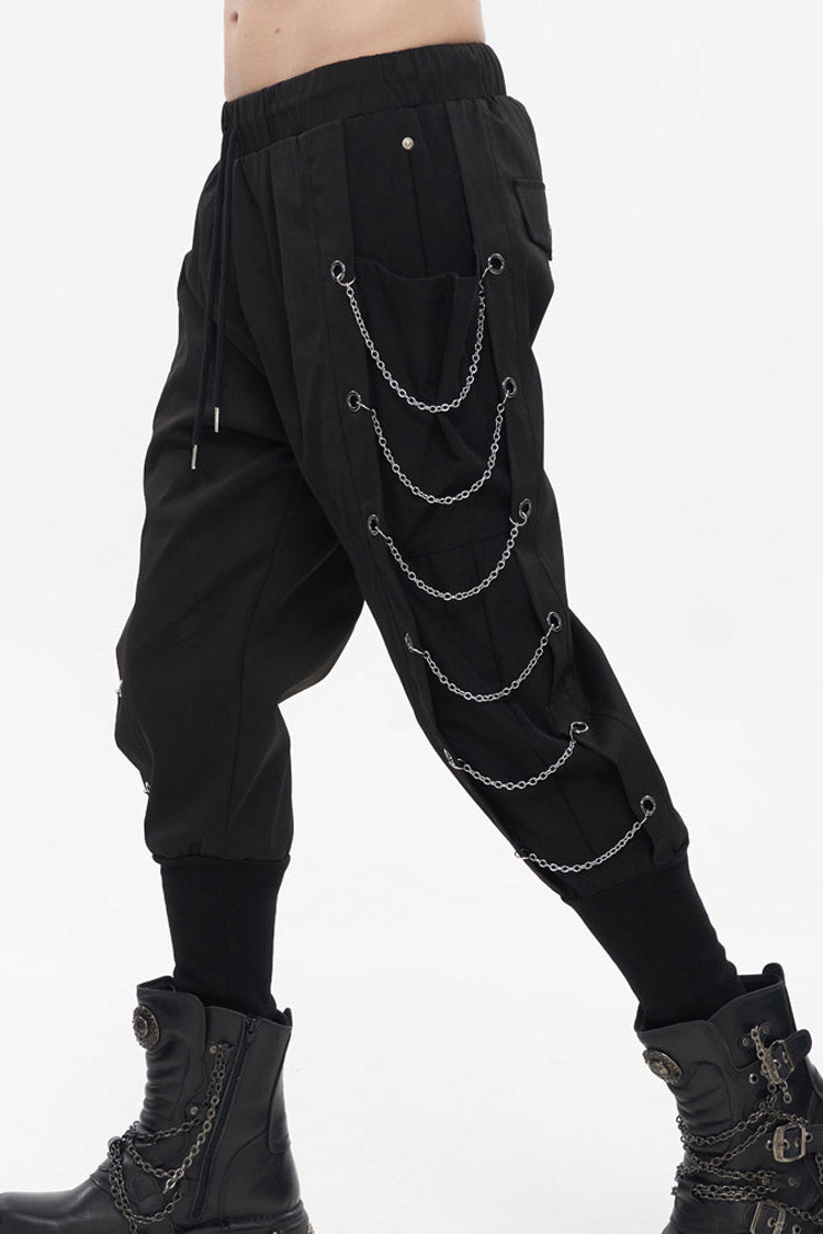 Jet Black Metal-Link Pocket Harem Trousers