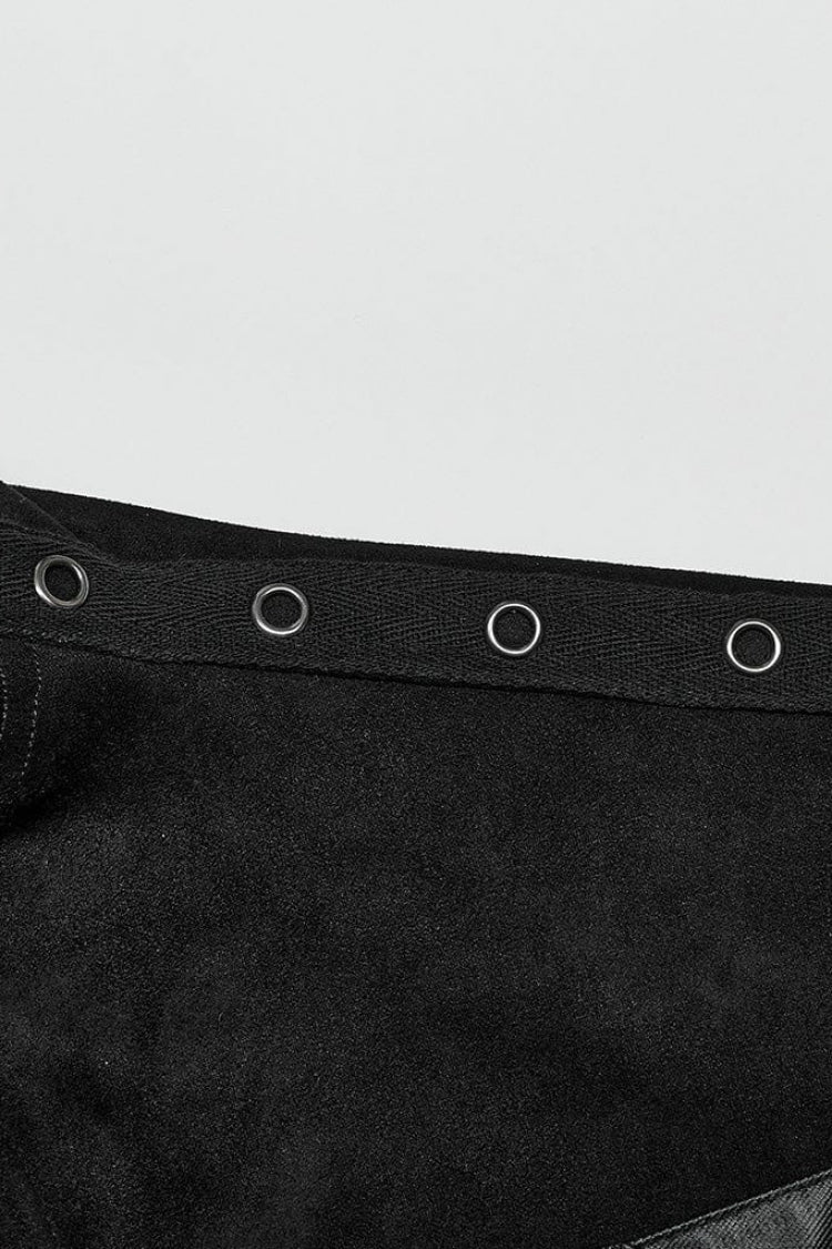 No-Sleeve Suede Leather Stitched Asymmetrical Gothic Waistcoat