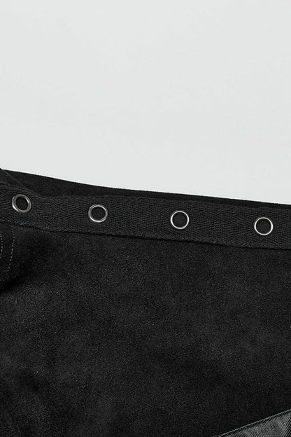 No-Sleeve Suede Leather Stitched Asymmetrical Gothic Waistcoat