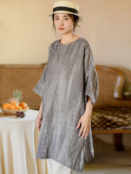 Women Summer Vintage Solid Loose Linen Short Dress II1008