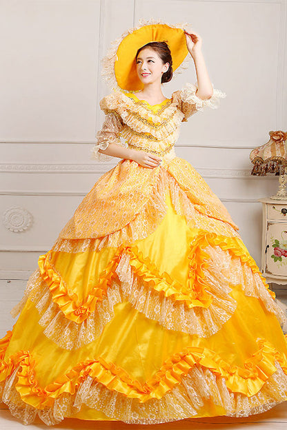 High Waist Ruffled Multi-Layer Lace Victorian Prom Dress