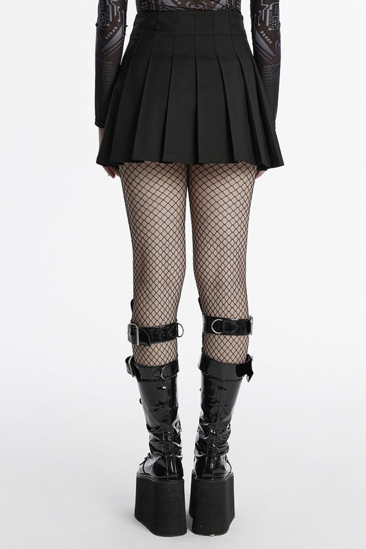 Punk Pleated Skirt with Skull Buckle Detail