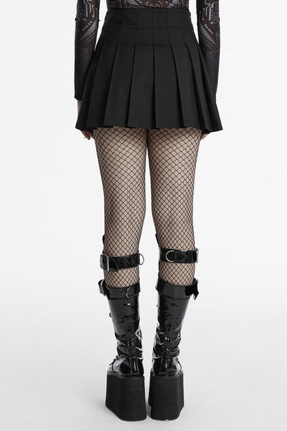 Punk Pleated Skirt with Skull Buckle Detail