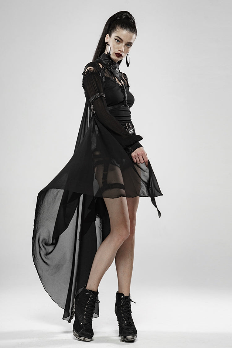 Sleeveless Gothic Cloak with Metal Buckle and Leather Strap