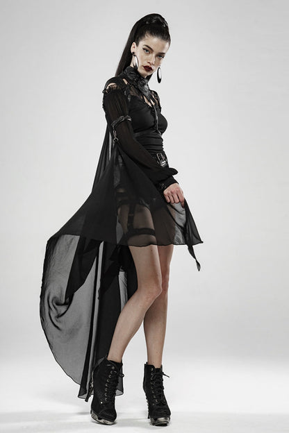 Sleeveless Gothic Cloak with Metal Buckle and Leather Strap