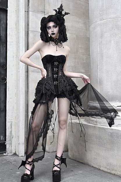 Ebony Cutout Corset Lace-Up Gothic Dress - Hell Alice