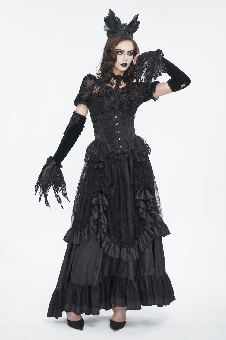 Patchwork Lace-Up Mesh Eyelet Embroidered Royal Underbust Corset
