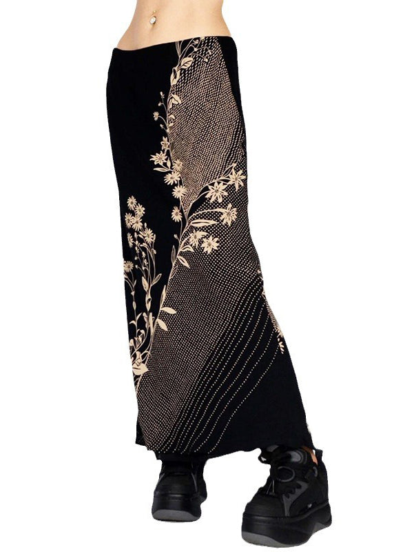 Art Low Waist Skirts Print Spring Holiday Black