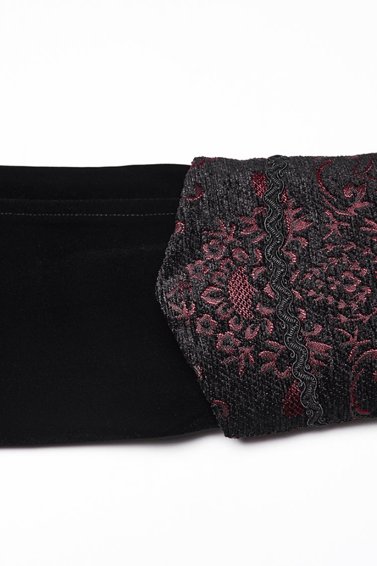Crimson & Obsidian Stand Collar Long Sleeves Floral Jacquard Double-Breasted Zipper Gothic Coat