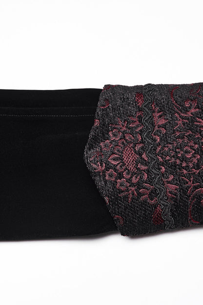 Crimson & Obsidian Stand Collar Long Sleeves Floral Jacquard Double-Breasted Zipper Gothic Coat