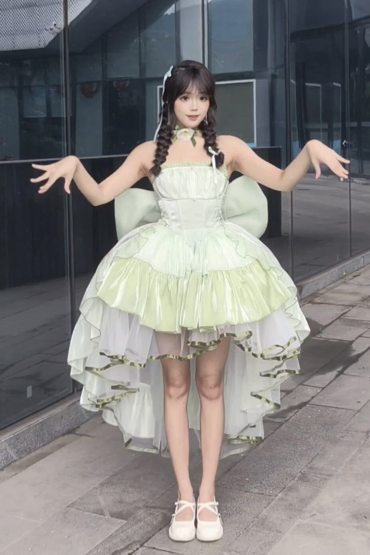 Emerald Off-Shoulder Ruffled Bow Patchwork Sweet Lolita Gown