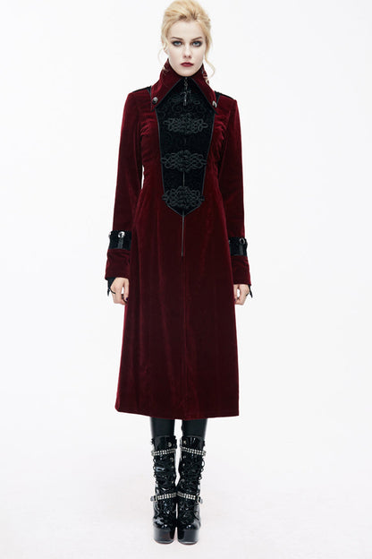 Crimson Retro High-Neck Gothic Jacket with Stand Collar