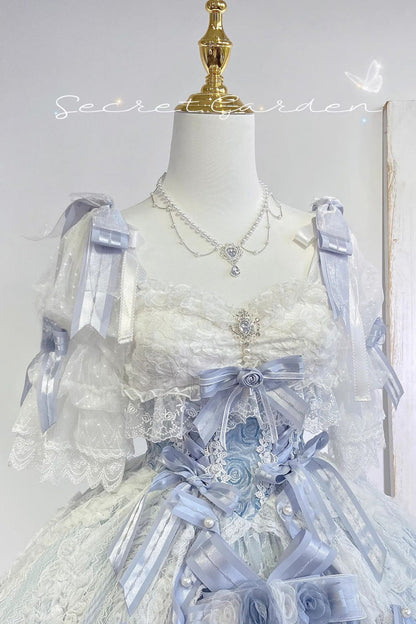 Azure Diane Rose Short Sleeve Multi-Layered Jacquard Ruffle Hanayome Cardigan Bow Lace Sweet Lolita Gown