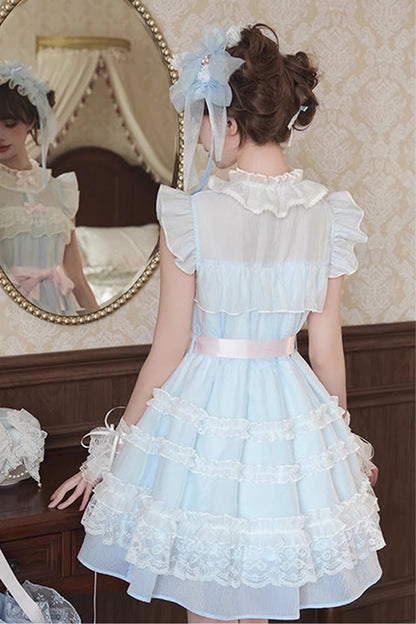 Frosted Cake Stand Collar Ruffle Lace Japanese Princess Dress