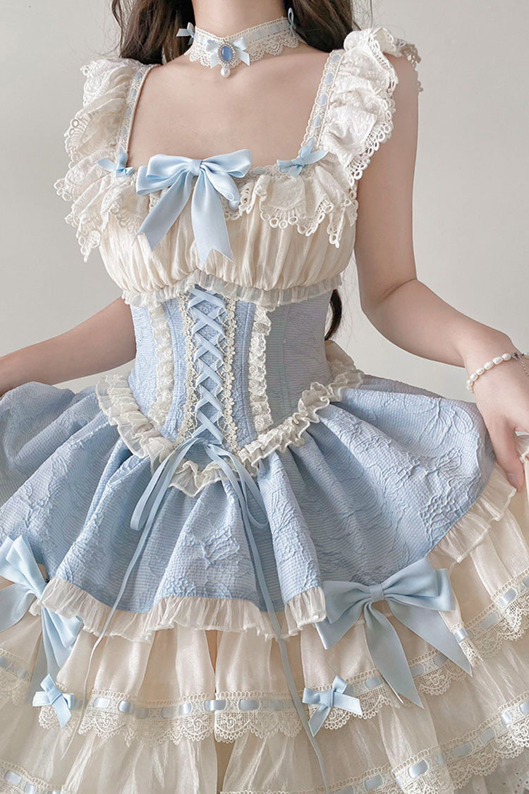 Flory Butterfly Double Ruffle Bow Lace-Up Ballet Lolita JSK