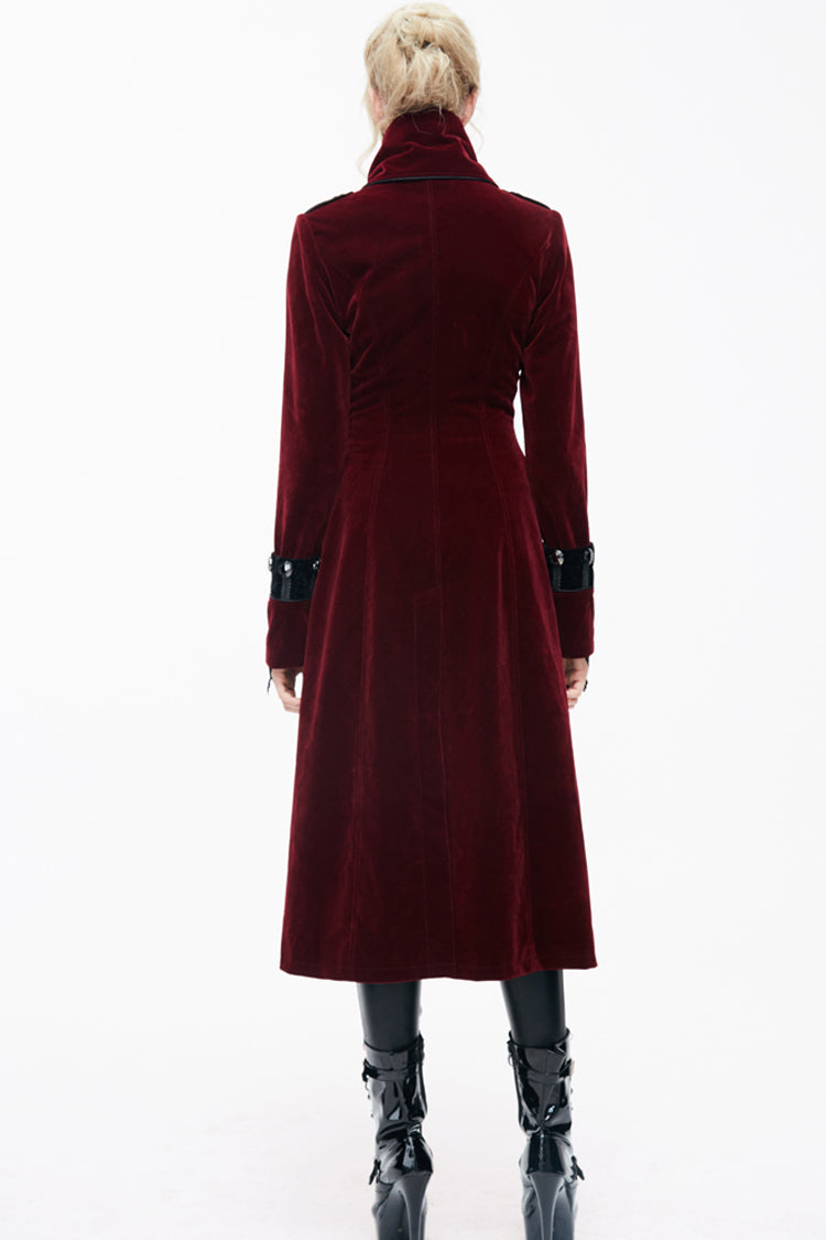 Crimson Retro High-Neck Gothic Jacket with Stand Collar