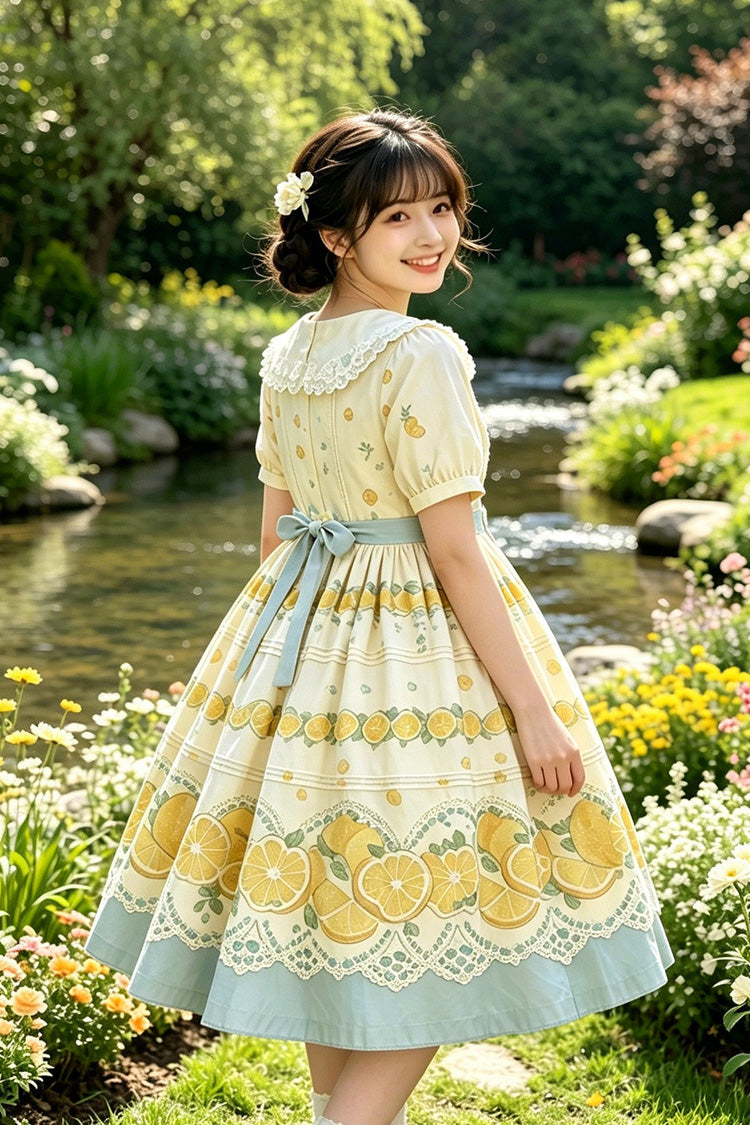 Doll Collar Short Sleeve Lemon Print Plus Size Lolita Dress