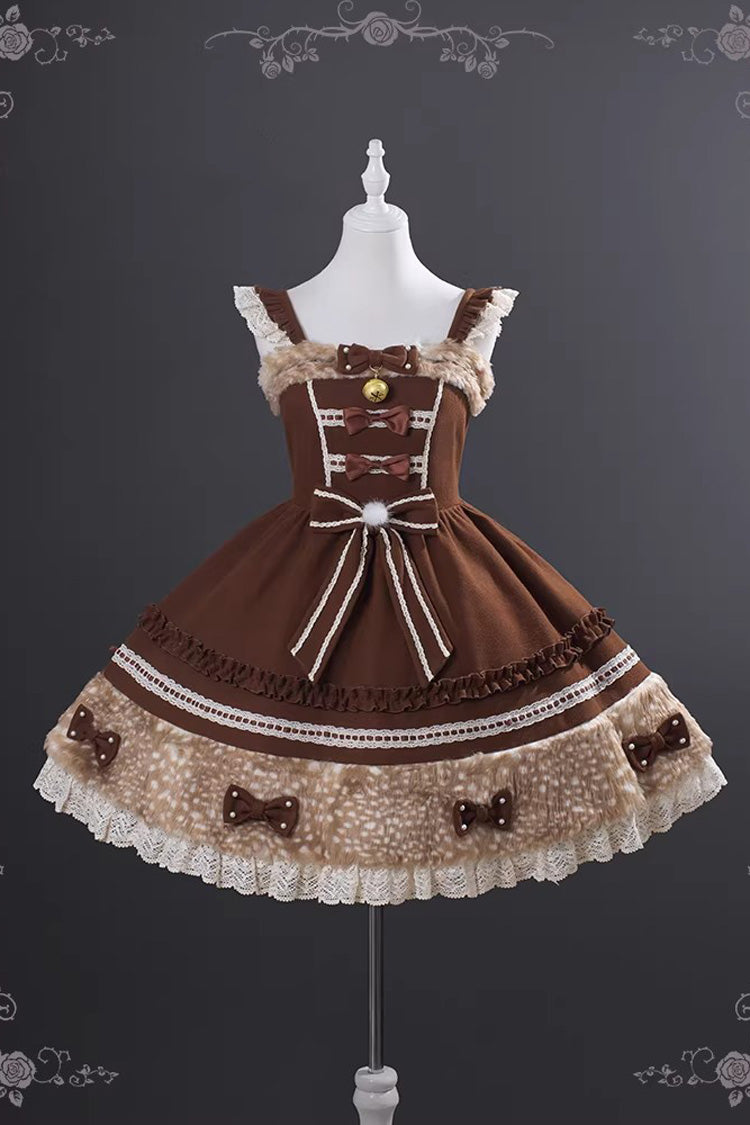 Hazelnut Moose Plush Bow Sweet Lolita Jumper Dress