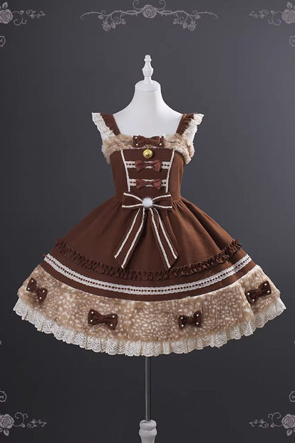 Hazelnut Moose Plush Bow Sweet Lolita Jumper Dress