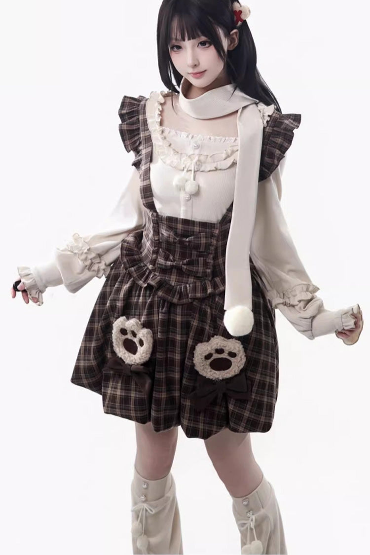 Fluffy Bear Sleeveless Ruffle Bow Sweet Lolita Strap Dress