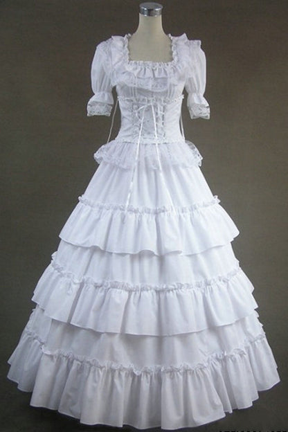 Ivory Square Collar Long-Sleeve Floor-Length Multi-Layer Victorian Gothic Gown