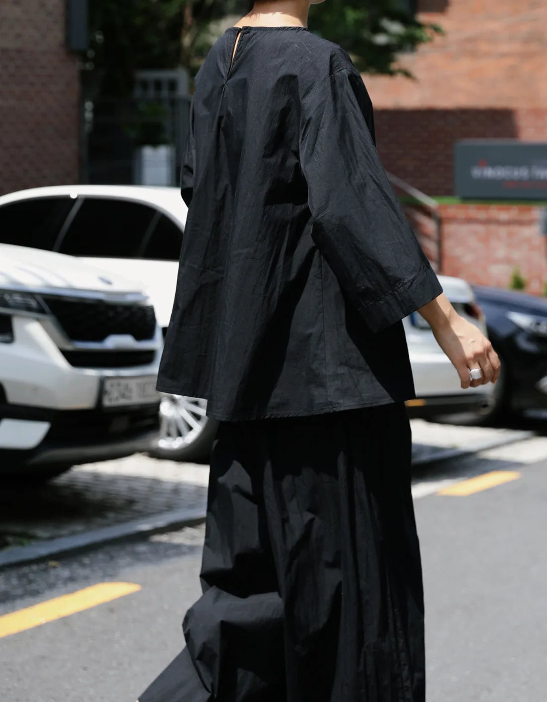 Casual Cotton Top Drawstring Sleeve Khaki Half Asymmetrical