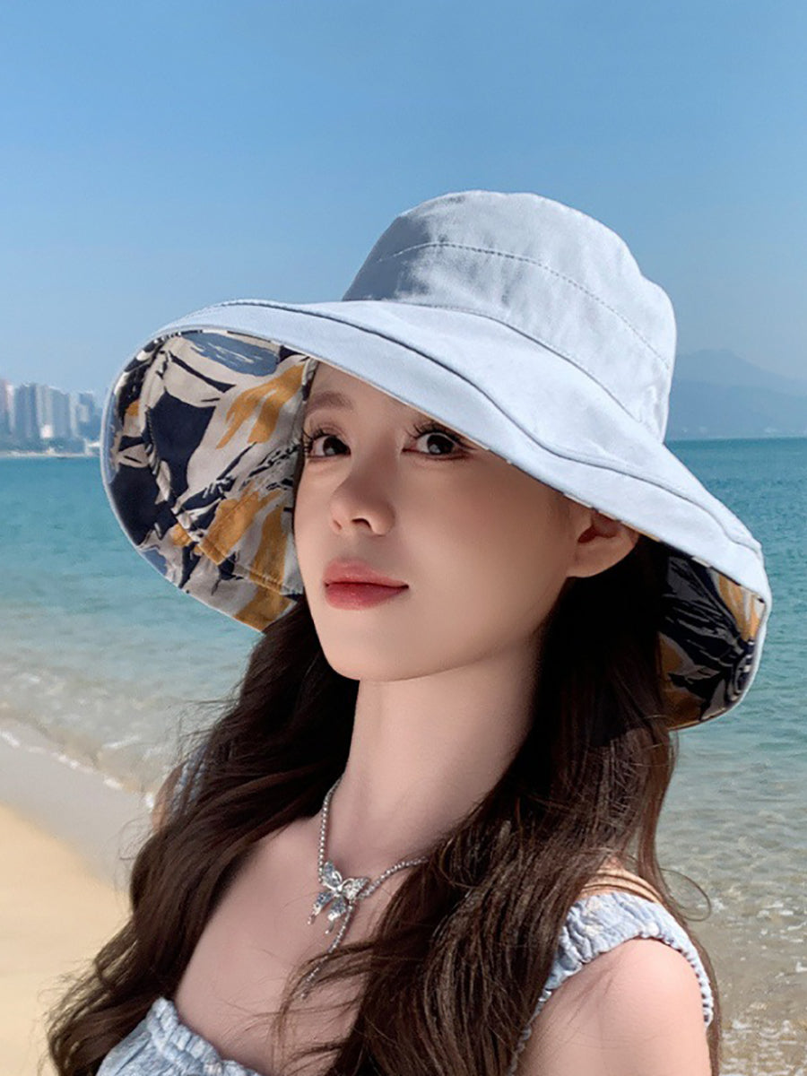 Hat Summer Sunproof Dual-side Flower Women Wearing