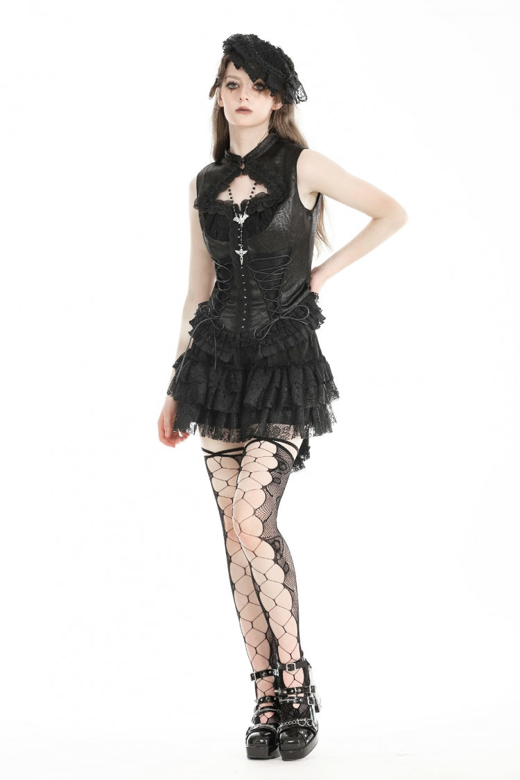 No-Sleeve Lace Trim Side Corset Top
