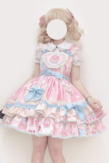 Blush Double-Layer Print Ruffle Bow Princess JSK - Frosted Sugar Sweetheart