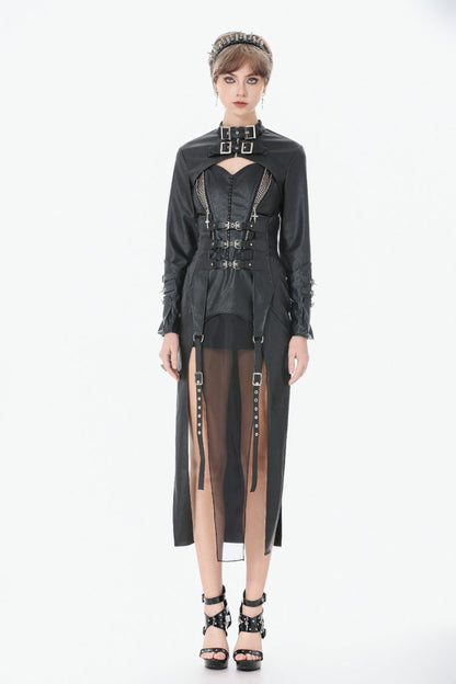 PU Leather Zippered Shrug with Buckled Straps