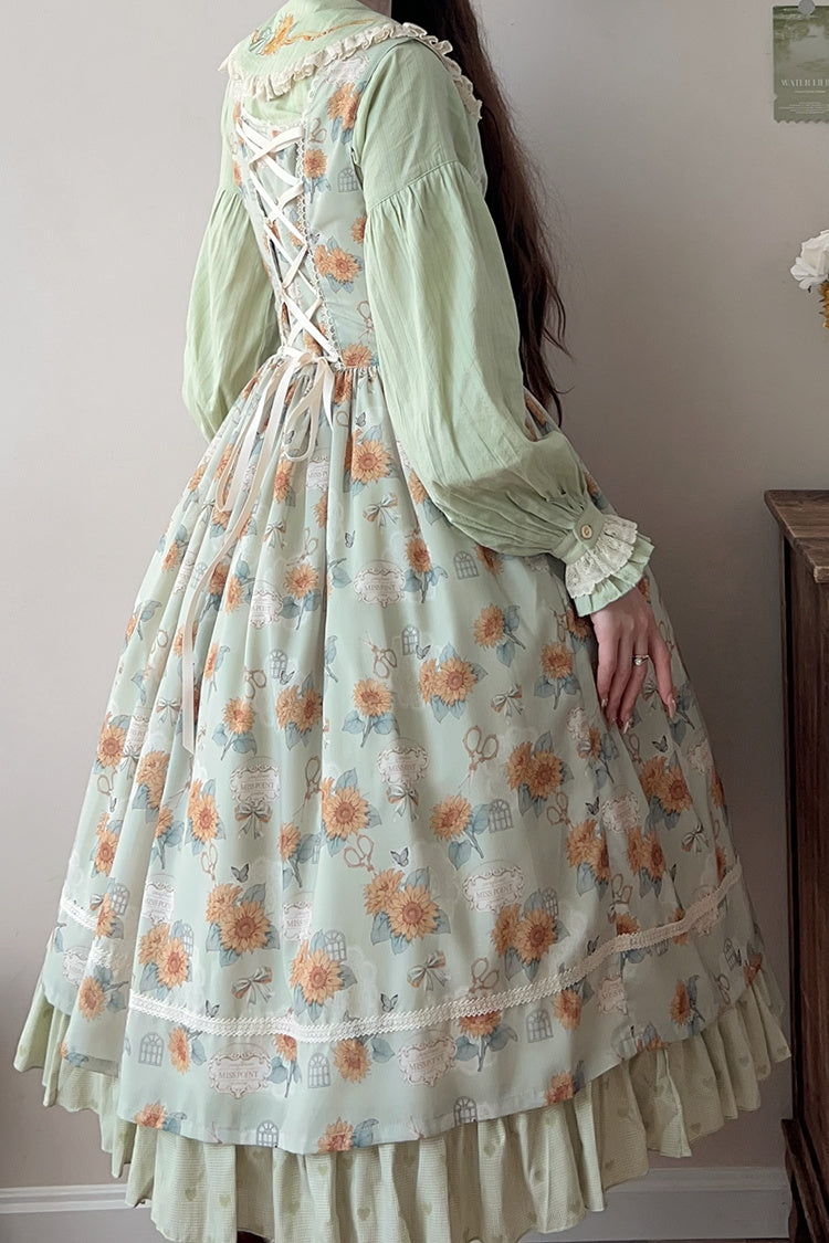 Emerald Gardening Sunflower Sleeveless Ruffle Bow Uplift Elegant JSK
