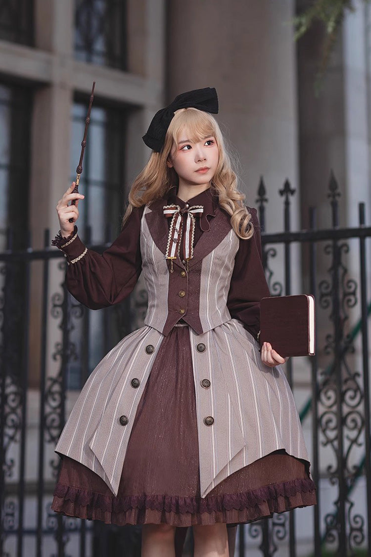 Witch's Notes Ruffle Cardigan Classic Lolita Skirt - Brown Grey