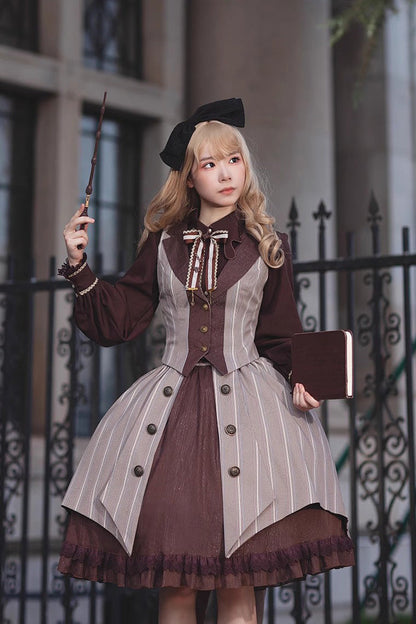 Witch's Notes Ruffle Cardigan Classic Lolita Skirt - Brown Grey