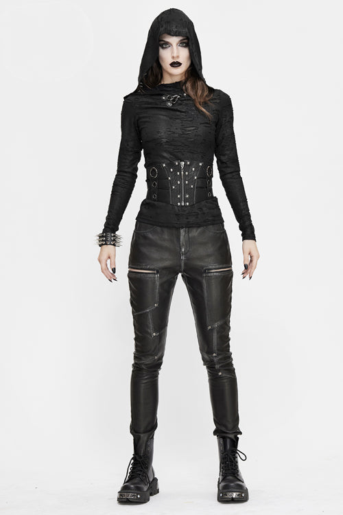 Coal Biker Patchwork Leather Pants with Distressed Panels