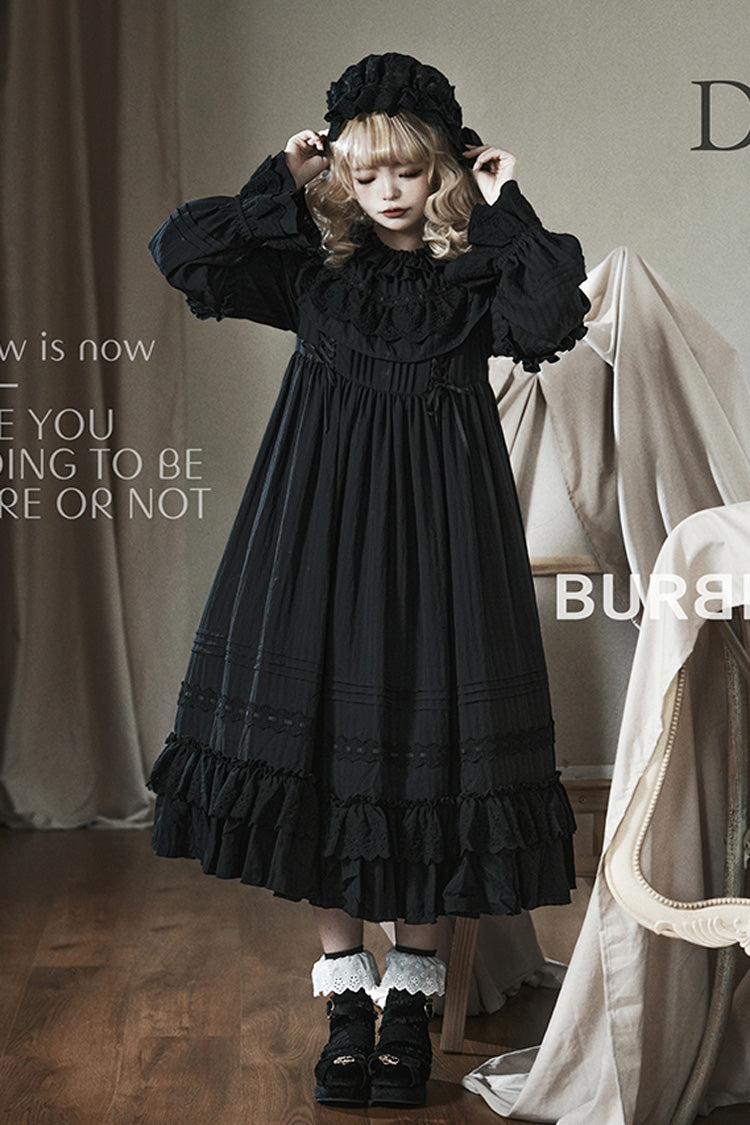 Ebony Long-Sleeve Double-Layered Bow Lace-Up Sacred Gown - Good Night