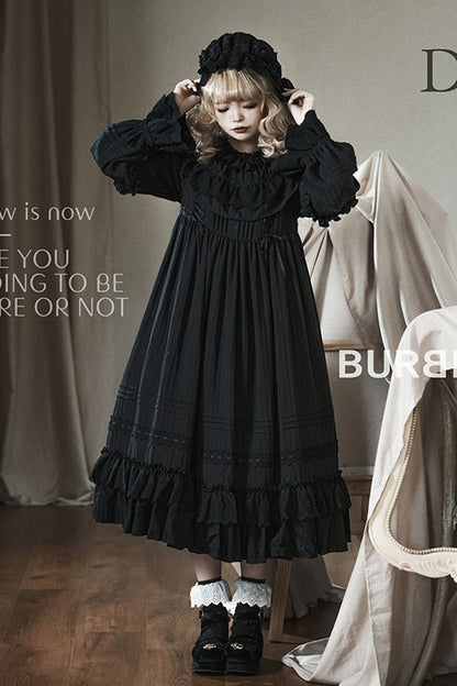 Ebony Long-Sleeve Double-Layered Bow Lace-Up Sacred Gown - Good Night
