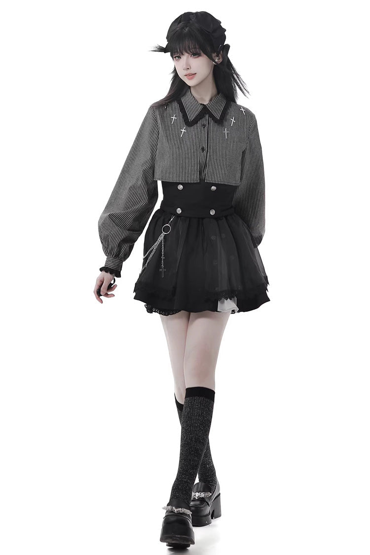 Ebony Printed Ruffled Asymmetric Chain Skirt Set - Hymn of the Cross
