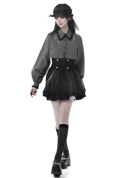 Ebony Printed Ruffled Asymmetric Chain Skirt Set - Hymn of the Cross